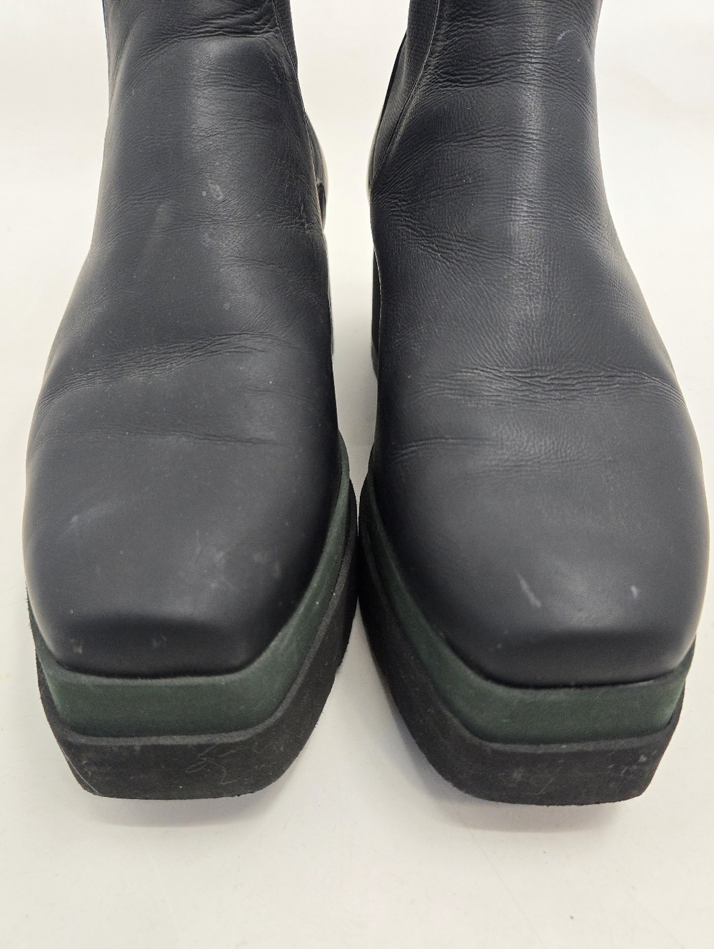 COCLICO Black Leather Chelsea Platform Ankle Boots with Green Accent - Picture 3 of 14